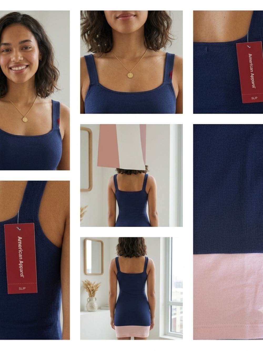 American Apparel Color-Block Tank Dress – Navy & Light Pink, Size M